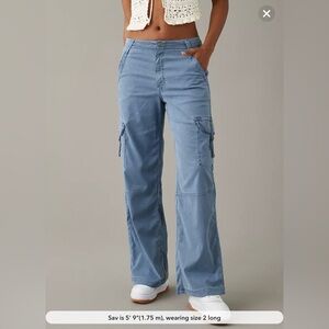 NWOT 6 Long AE Women’s Dreamy Drape High Wasted Cargo Blue Baggy Wide-Leg Pant